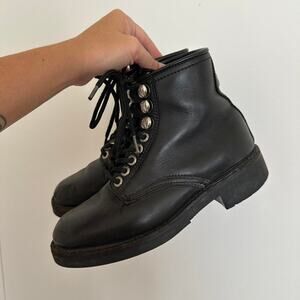 Harley Davidson Black Leather Lace Up Ankle Boots 6.5